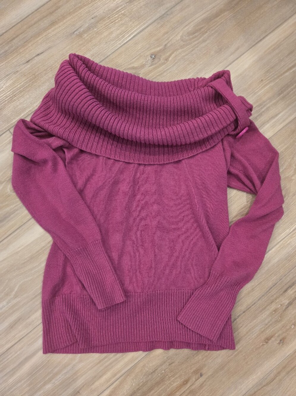 New York & Company Fushia Off-Shoulder Cowl Sweater